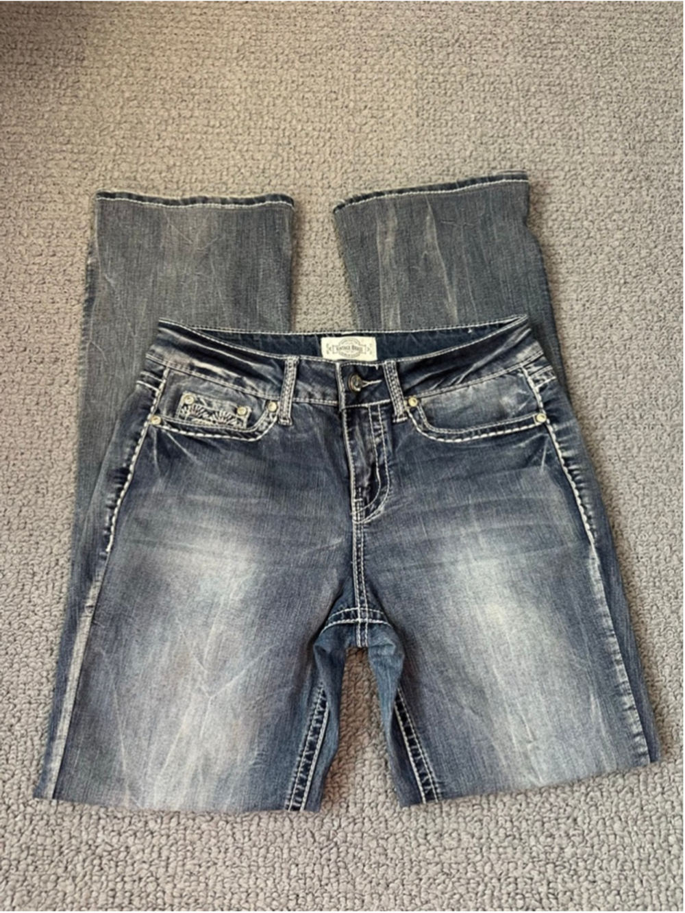 Vintage Brass Embellished Pocket Bootcut Jeans Size 27 Y2K Denim